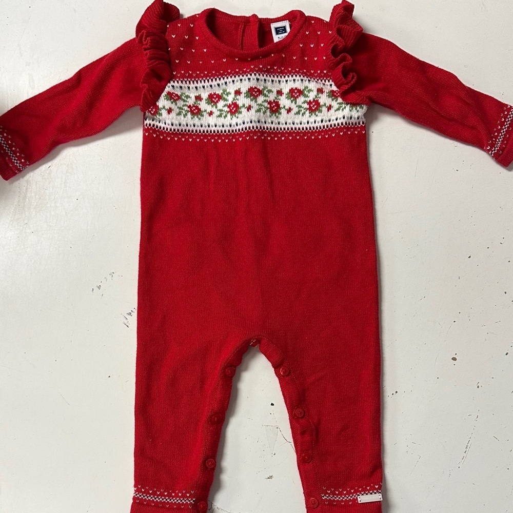 Janie & Jack Valentine Sweater Romper Roses 6-12